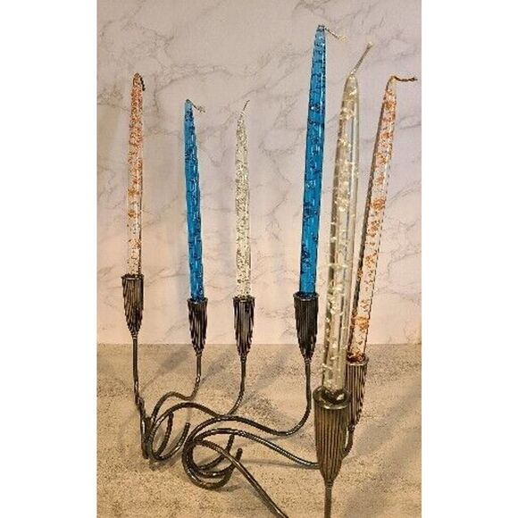 Pair Triple Light NAPIER Fluted Silverplate Candle Holders Mid-Century MOD EUC - Picture 1 of 16